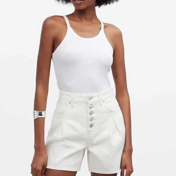 Madewell The '90s Mid-Length Jean Short in Vintage Canvas: Button Front Edition