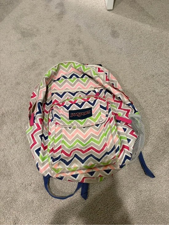 Jansport Chevron Backpack in Pink, Lime, Navy & Cream