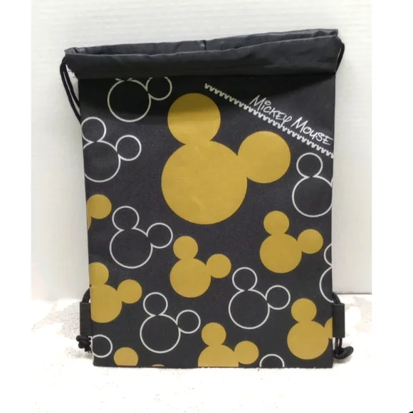 🏰DISNEY Mickey Mouse Drawstring Bag Backpack Silver Gold Lightweight 10x14 NIP