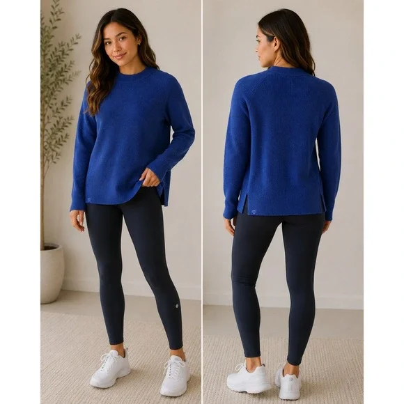 Lululemon Merino Wool Blend Ribbed Crewneck Sweater Blue LW3GMAS Size 12