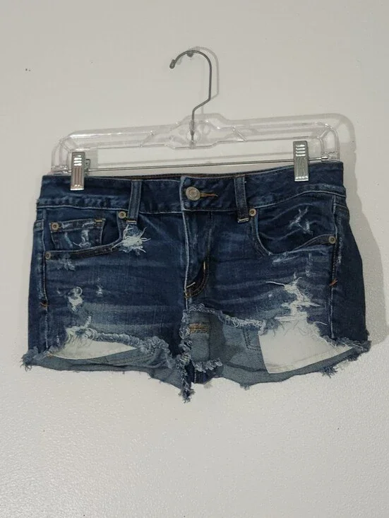 Women's American Eagle Outfitters Shortie Stretch Distressed Dark Denim Shorts