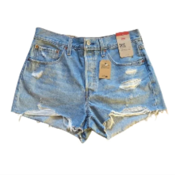 Levi's 501 Light Blue Distressed Jean Shorts‎