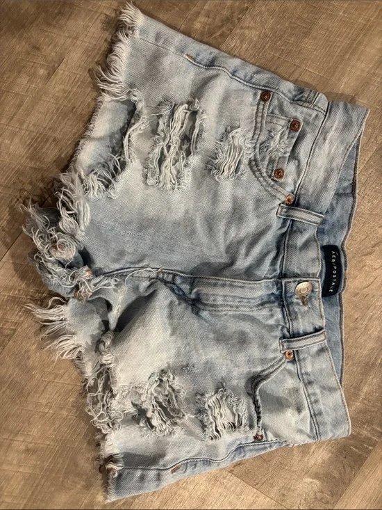 Aeropostale Light Blue Distressed Denim Cutoff Shorts
