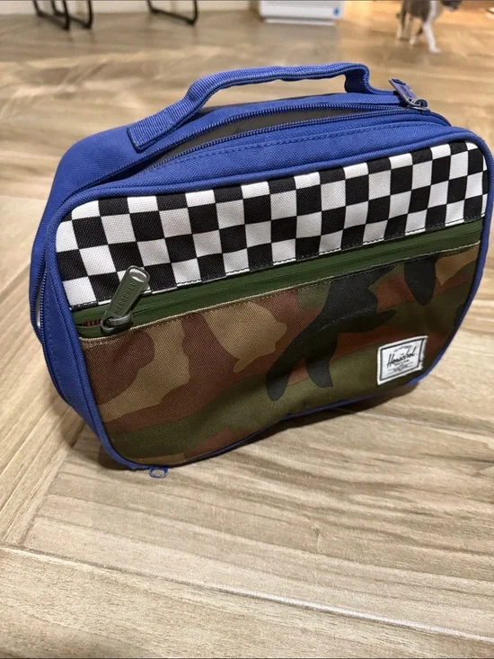 Herschel Supply Company Blue Camo & Checker Kids Lunch Bag