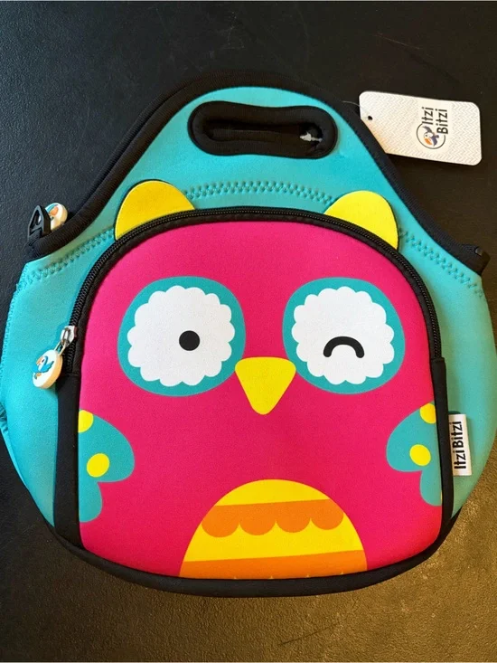Itzy Ritzy Teal and Yellow Owl Neoprene Lunch Bag