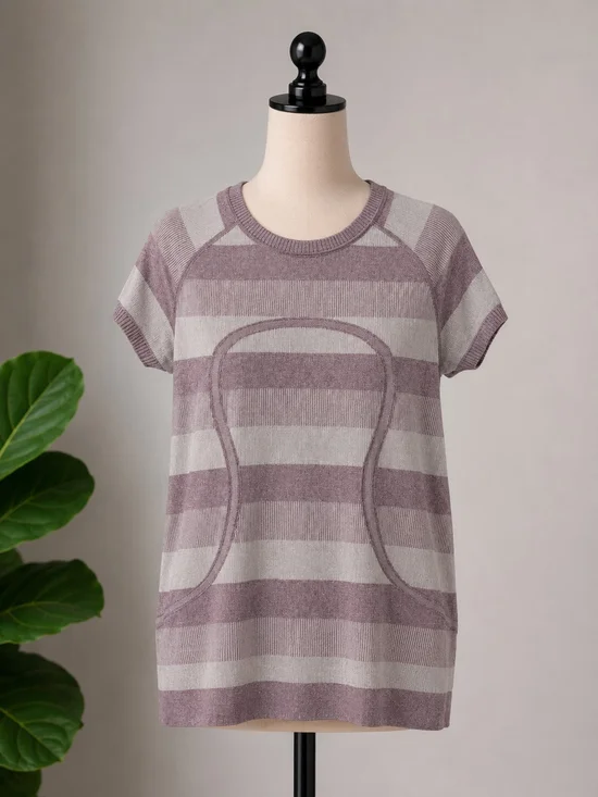 Lululemon Lavender and Light Gray Striped Knit Tee