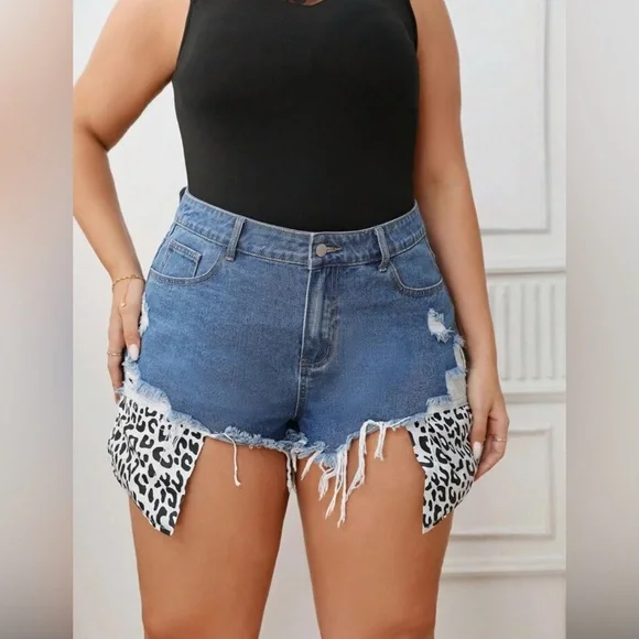 SHEIN Plus Leopard Print Ripped Frayed Size XL