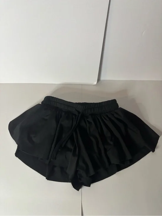 Black Women's Ruffled Layered Shorts - Casual Drawstring Waist