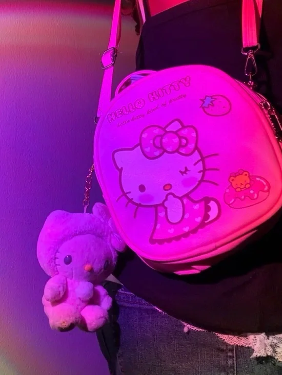 Cute Hello Kitty Sanrio Pink Crossbody Bag + Plush Keychain