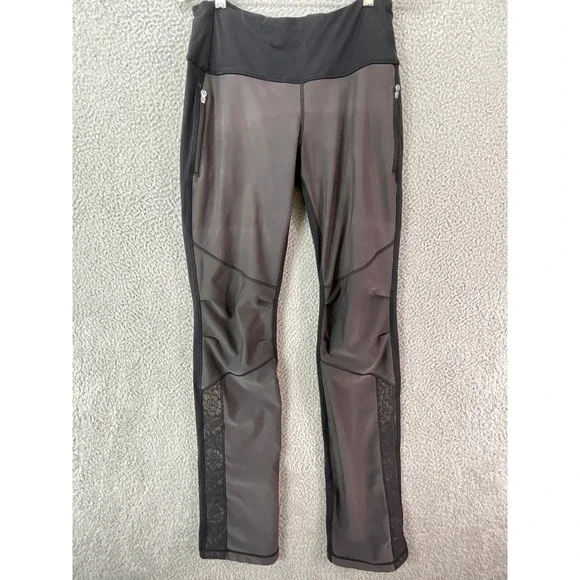 Lululemon Running Leggings Womens 6 Black Gray Lace Mixed Media Moto Windshell