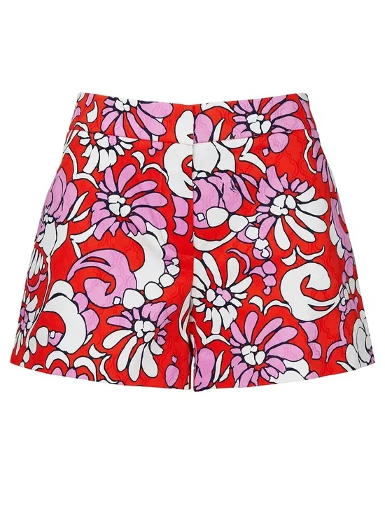 Trina Turk and red Corbin floral tropical cotton Lycra 3.5” inseam shorts size 0