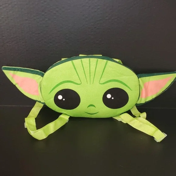 Star Wars Baby Yoda Face Green Plush‎ Backpack with Zipper Pouch Kids Costume