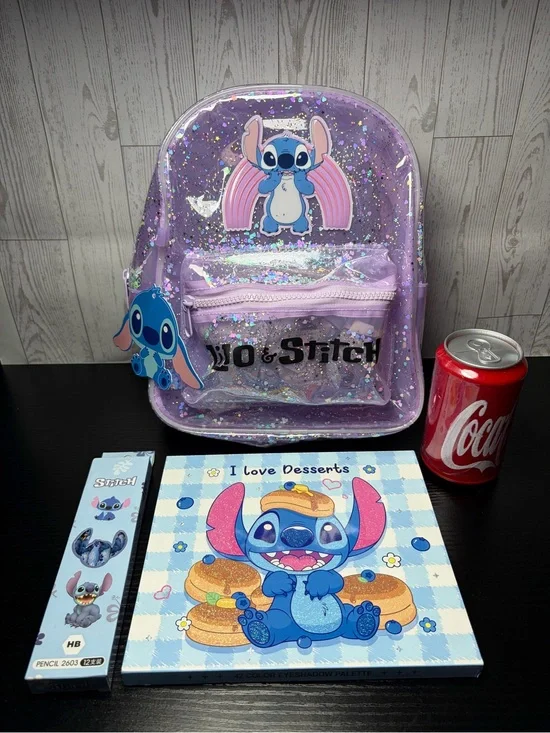 Stitch Purple Glitter Backpack Bundle