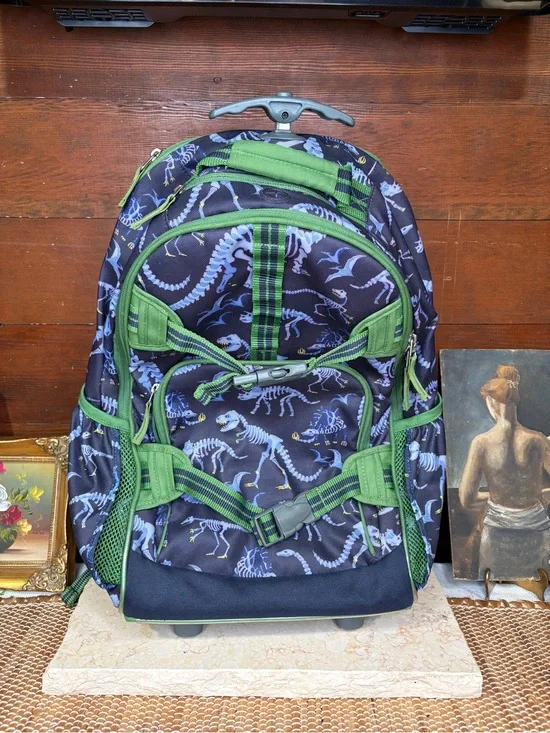 Pottery Barn Kids Mackenzie Rolling Dinosaur Backpack Navy Blue Green