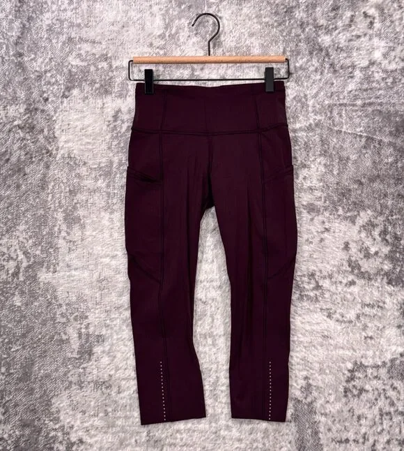 Lululemon Leggings 4 Womens Fast Free Tight Crop Burgundy Red