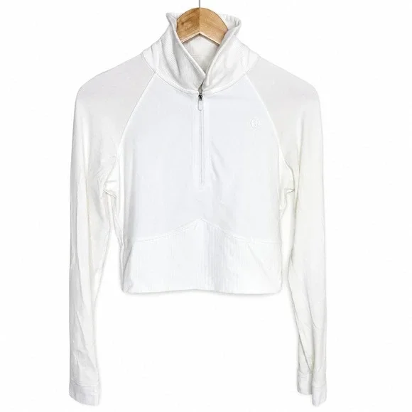 Lululemon Take It In Stride Half Zip Long Sleeve Crop Top‎ White Womens 8