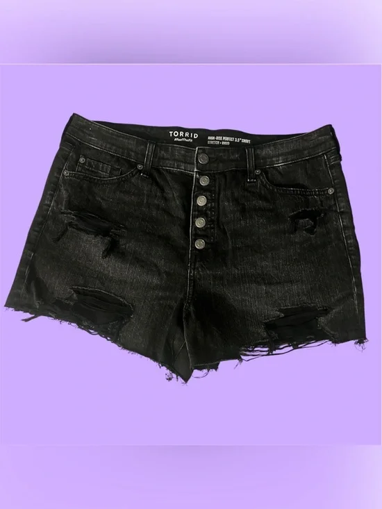 Torrid Black Stretch and Rigid 3.5 High Rise Button Fly Shorts Sz16