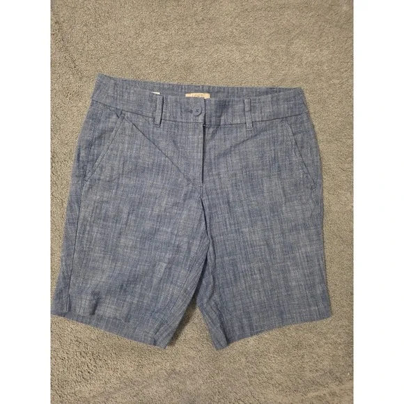 Loft Outlet Women Bermuda Shorts Size Petite Light Blue Denim Print‎  Cotton