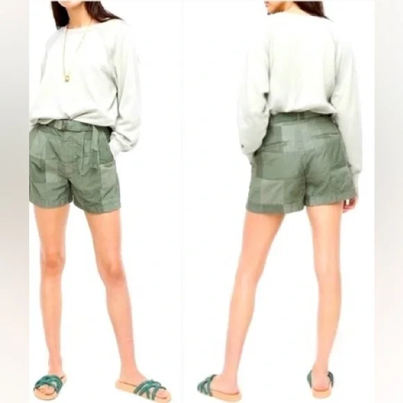J. Crew Olive Green High-Waist Utility Patchwork Shorts