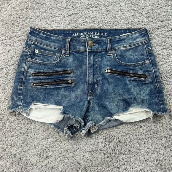 American Eagle Shorts Womens 8 Hi Rise Shortie Super Stretch Acid Wash Raw Hem