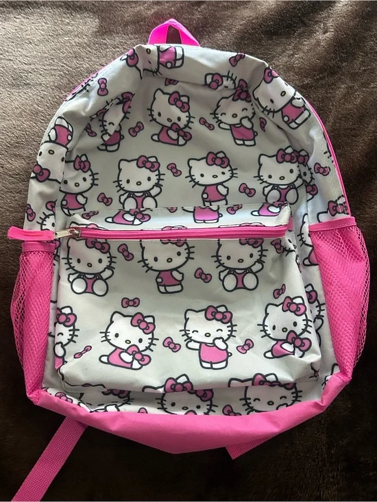 Hello Kitty Pink and White Kids Backpack with Character Print