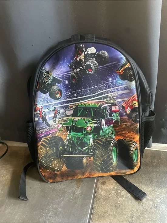 Monster Truck Kids Backpack – Green Design