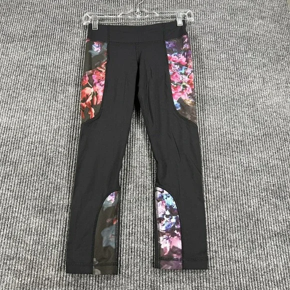 Lululemon Pants Womens‎ 4 Black Purple Floral Pace Rival Activewear Running Gym