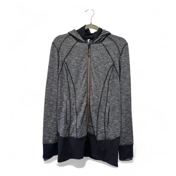 Lululemon Daily‎ Practice Jacket Women’s Black Heathered Full Zip Hooded Size 10