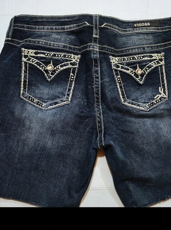 Vigoss Bermuda Shorts, Women Denim Embroidered Pockets Distressed, Blue, 16