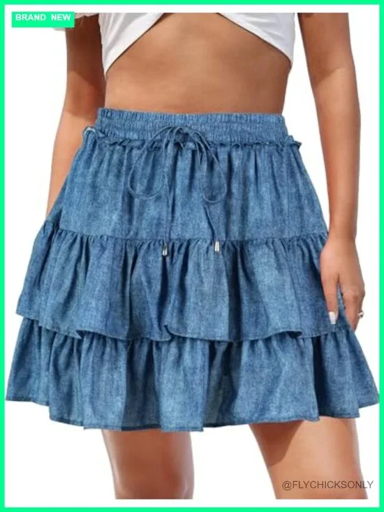 Boho Ruffled Athletic Tennis Skort Casual High Waist A-Line Mini Skirt