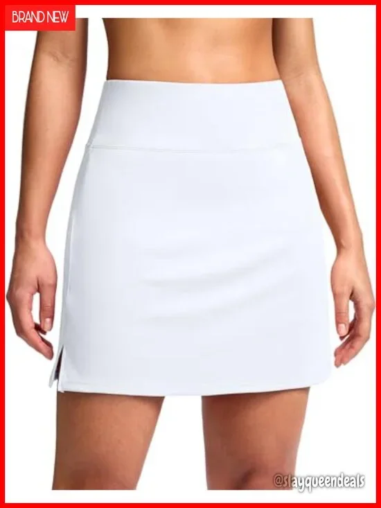 High Waisted A Line Skort with Pockets 16 inch Athletic Tennis Skirt