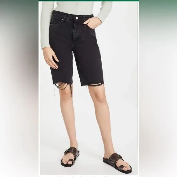 NWT PAIGE Women's Robbie Vintage Covered‎ Button Fly Raw Hem High Rise Short 24