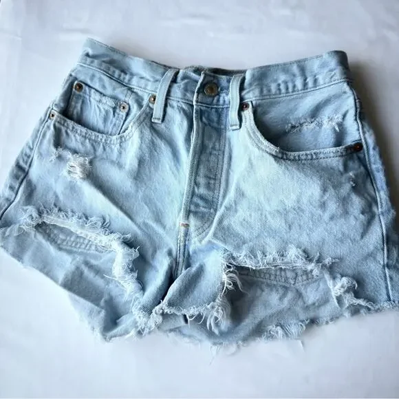 Levi's 501 Light Blue Frayed Denim Shorts Women’s size 26