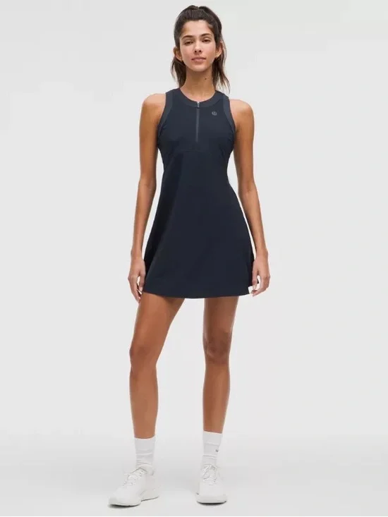 Grid-Texture Sleeveless Linerless Tennis Dress