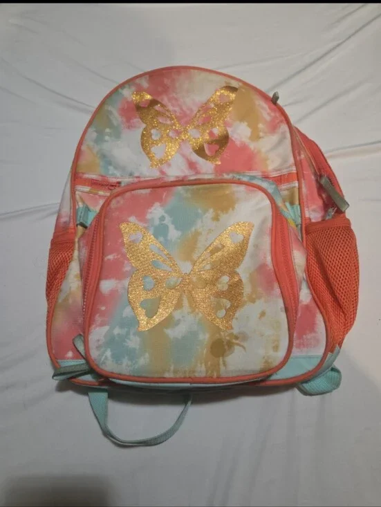 Chic girls 17 inch coral tie dye butterfly bookbag lunchbox / pencilcase #07