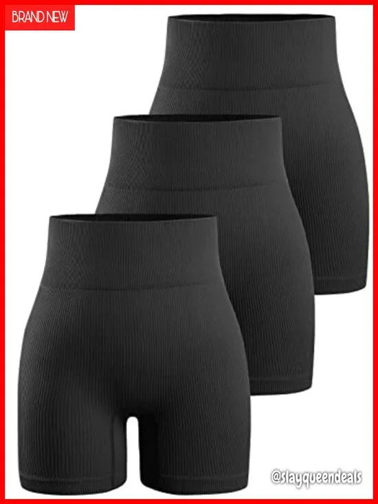 Ribbed High Waisted Biker Shorts Workout Yoga Shorts 3 Pack
