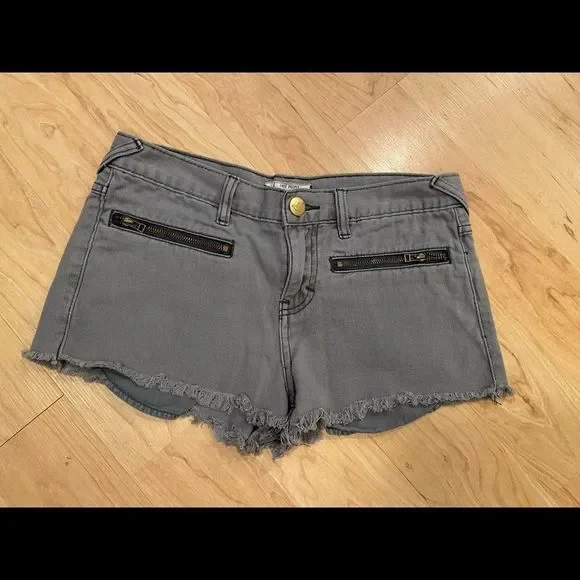 Free People Gray Frayed Hem Denim Shorts