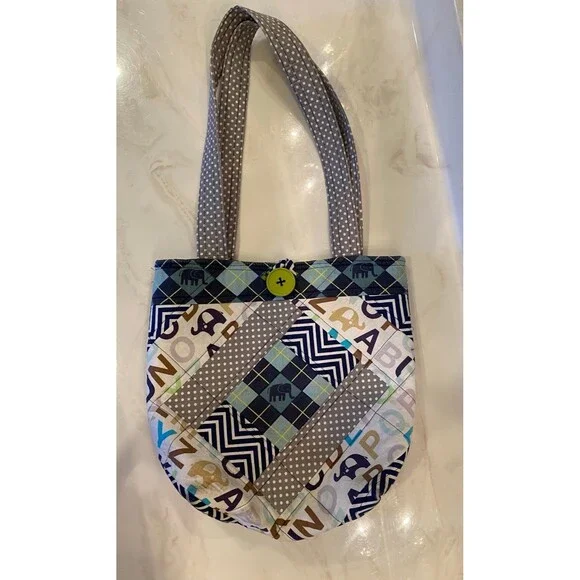 Hand sewn Handmade Handcrafted Tote Diaper Cloth Bag‎ w/shoulder Straps Elephant