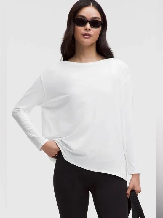 Lululemon Organic Cotton White Back in Action Long Sleeve Size 6 Flowy