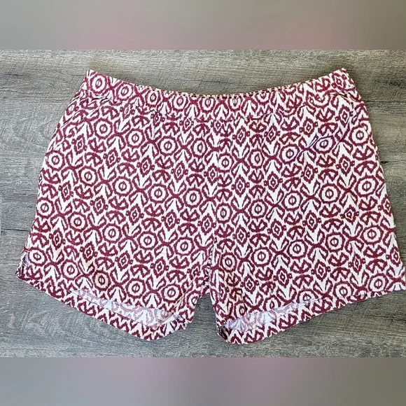 Weatherproof Vintage Linen Shorts Women's XXL Red & White Aztec Print w/ Pockets