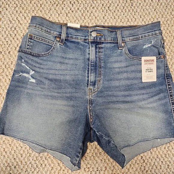 Signature by Levi Strauss Heritage High-Rise Denim Shorts Blue Size 12 W32‎