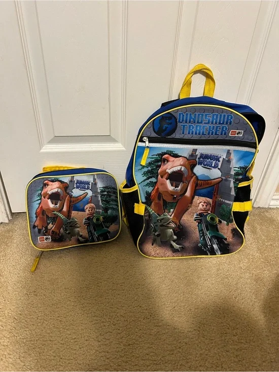 New Jurassic World Dinosaur‎ Tracker Kids Backpack & Lunch Bag - Blue/Yellow
