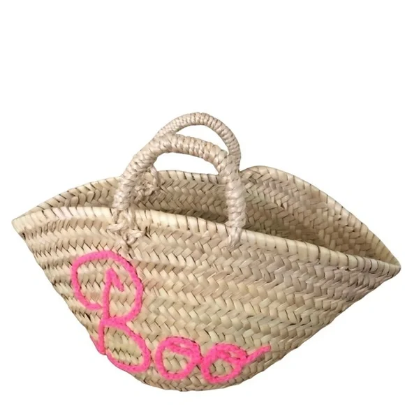 Halloween Trick o Treat Straw Basket Boo Monogramming in Pink is NEW WITH TAGS