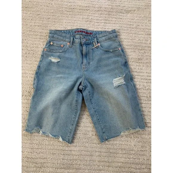 Lucky Brand Womens Loose Bermuda Denim Shorts Jorts Raw Hem  0/25‎ NWT Med Wash