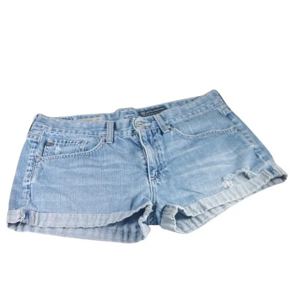 Adriano Goldschmied Womens The Pixie Roll Up Short Light Blue Distressed‎ EUC
