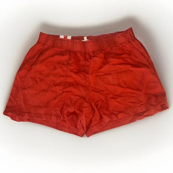 Briggs‎ NWT Women's Elastic Waistband LINEN Shorts In Orange, XXL Style 1846383
