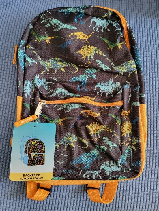 Kids Dinosaur Print Backpack in Teal & Yellow-Orange NWT