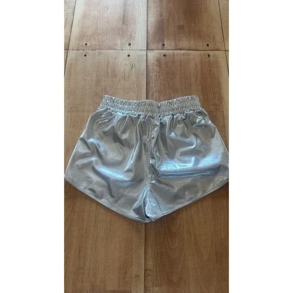 Pesion Silver Metallic Athletic Shorts Womens Small‎ Shiny Rave Festival Dance