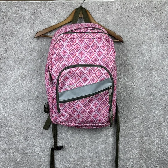 L.L.Bean Deluxe Book Backpack Pink Diamond Geometric W/‎ Tech Pocket