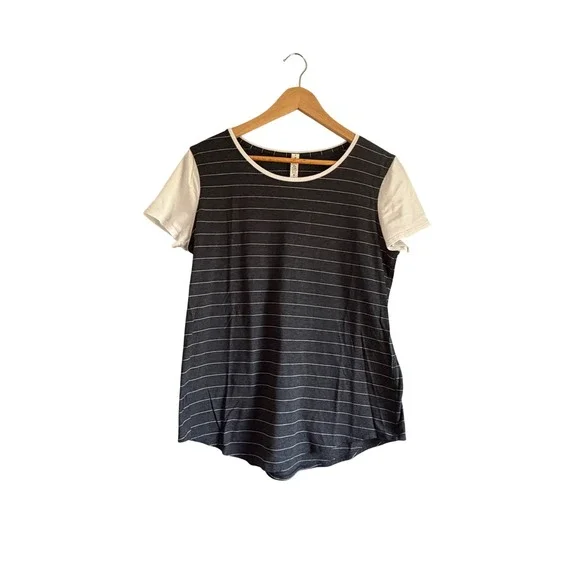 Lululemon Womens Size 8 Pima Cotton Striped Short Sleeve T-Shirt Grey White